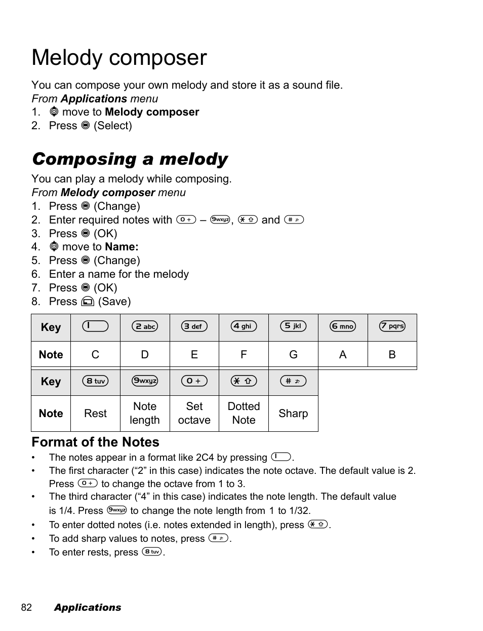 Melody composer, Composing a melody | Panasonic EB-A200 User Manual | Page 84 / 101