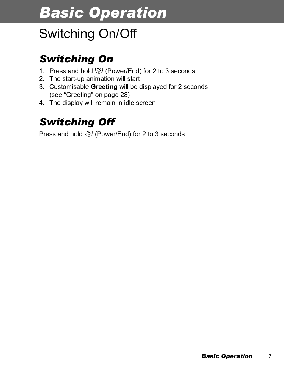 Basic operation, Switching on/off, Switching on | Switching off | Panasonic EB-A200 User Manual | Page 9 / 101