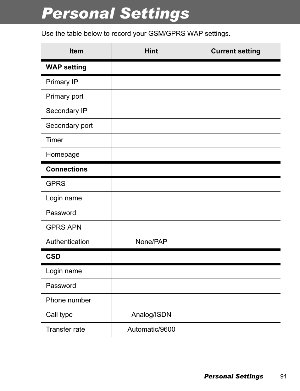 Personal settings | Panasonic EB-A200 User Manual | Page 93 / 101