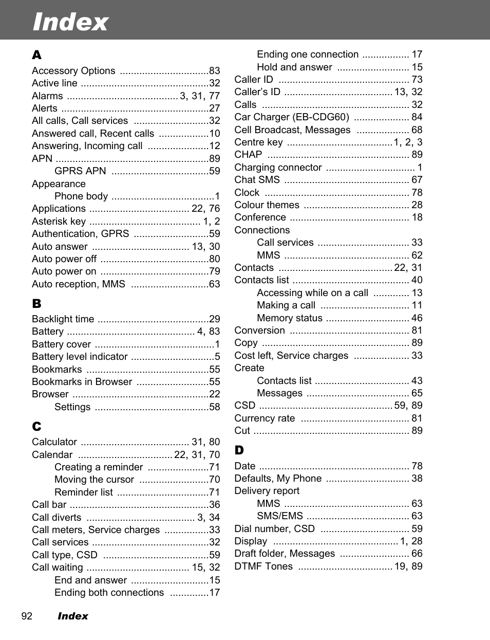 Index | Panasonic EB-A200 User Manual | Page 94 / 101