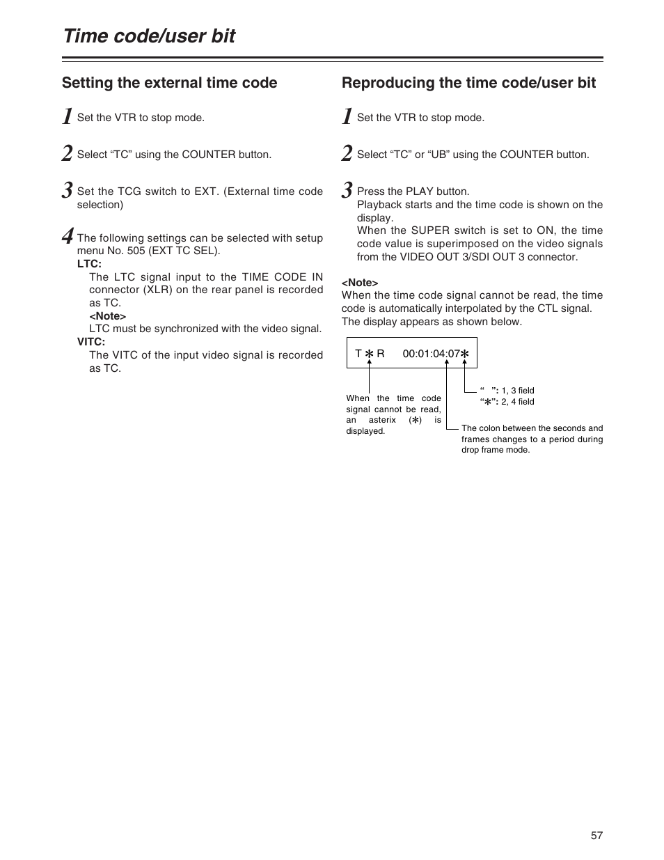 Time code/user bit | Panasonic AJ-SD955BP User Manual | Page 57 / 80