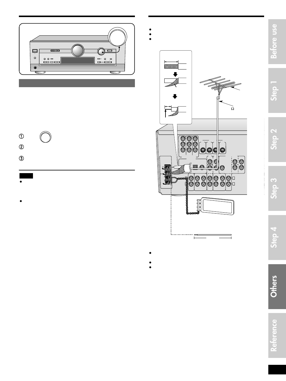 Making a recording, Using outdoor antennas, Making a recording using outdoor antennas | Step 1 step 2 step 3 before use, Step 4 others reference, Recording on a tape deck or vcr, 3start the source to be recorded, Fm outdoor antenna, Am outdoor antenna, 5–12 m | Panasonic SC-HT400 User Manual | Page 15 / 20
