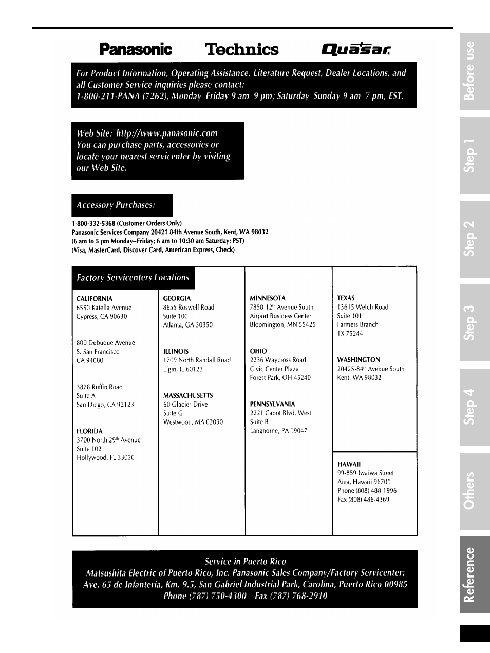 Servicenter list (u.s.a.) | Panasonic SC-HT400 User Manual | Page 19 / 20