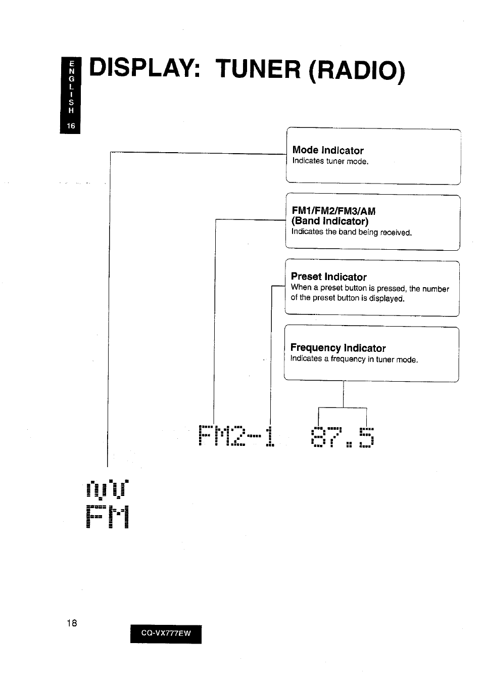 Display: tuner (radio) | Panasonic CQ-VX777EW User Manual | Page 18 / 52