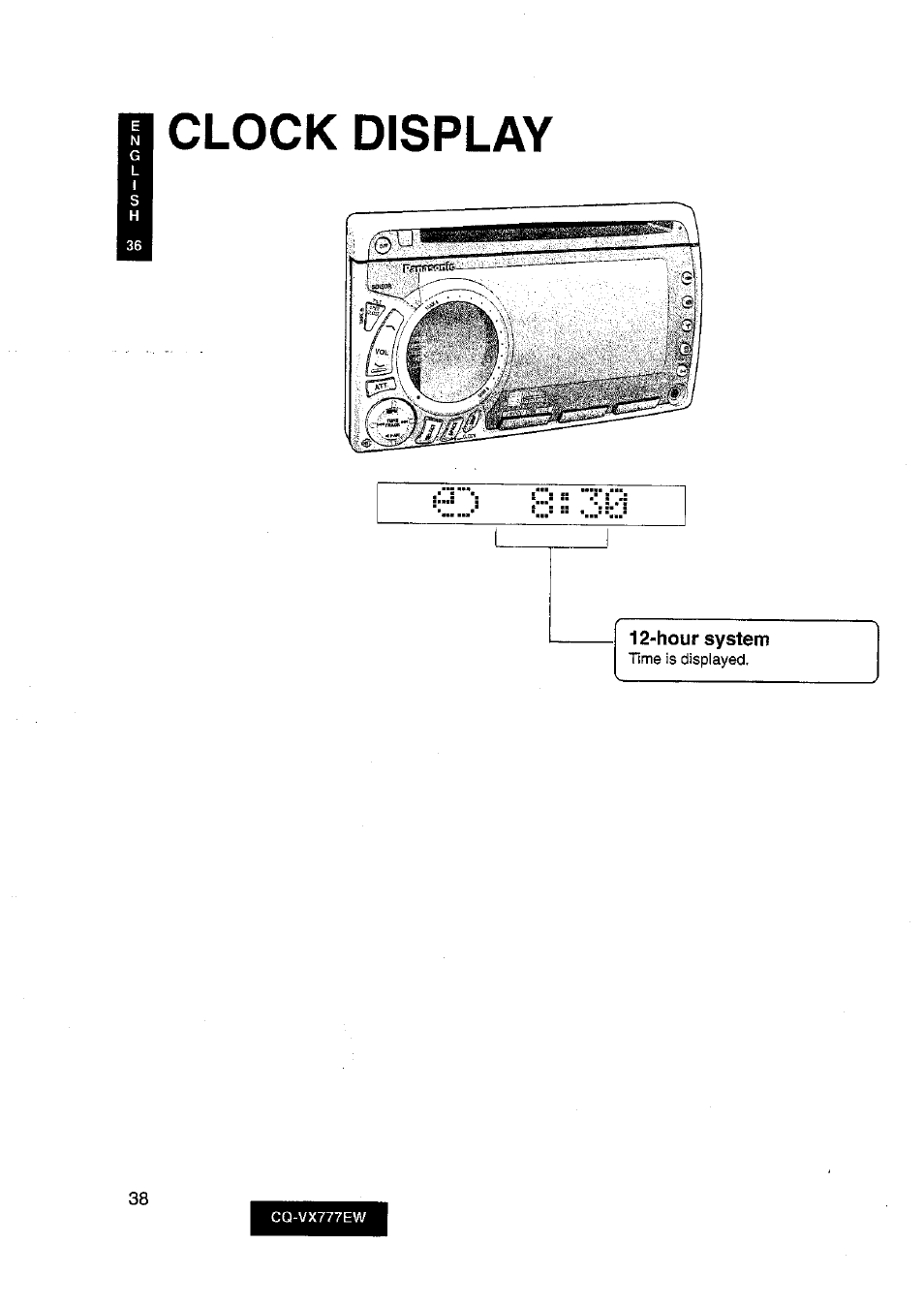 Clock display, Hour system | Panasonic CQ-VX777EW User Manual | Page 38 / 52