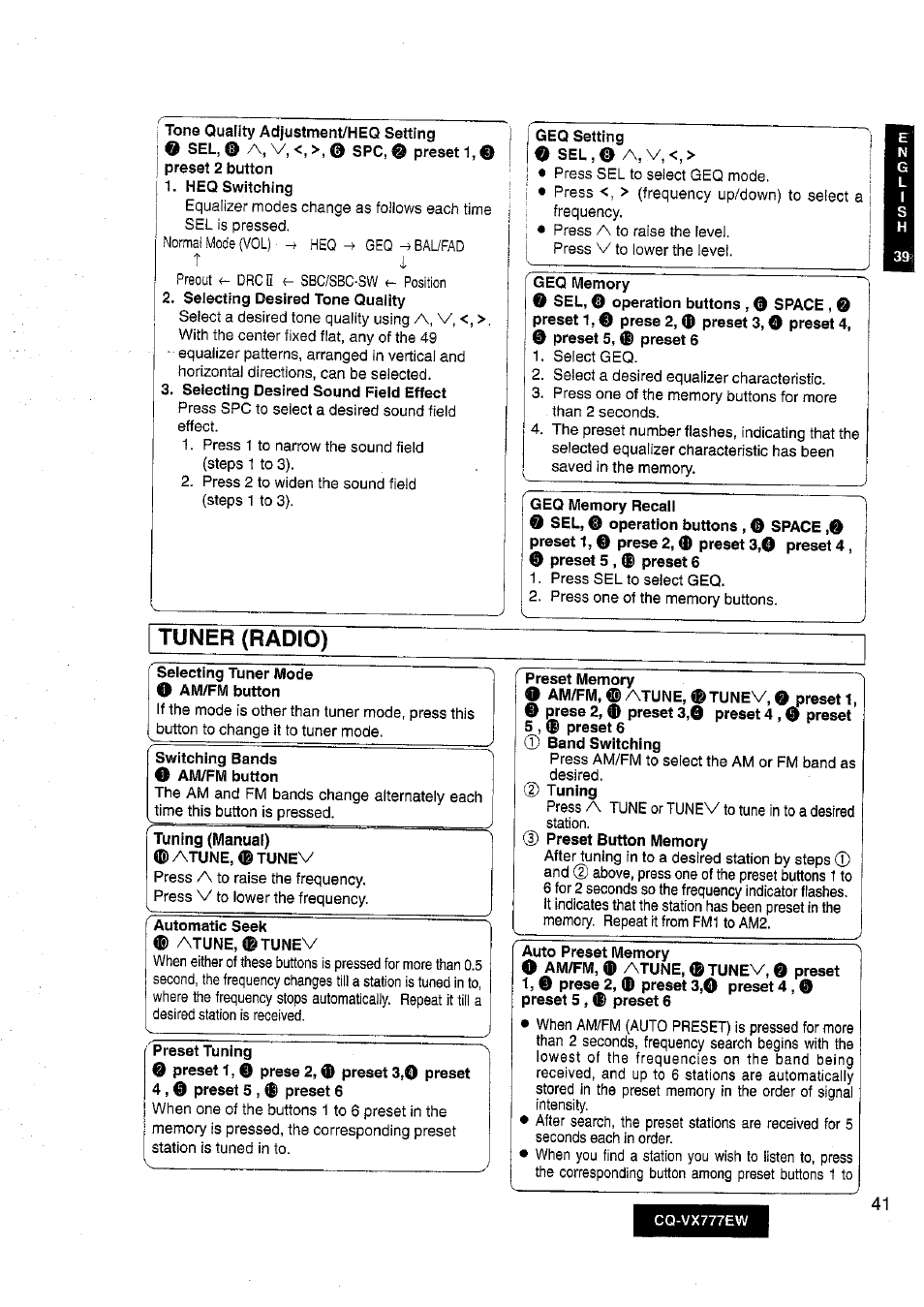 Tuner (radio) | Panasonic CQ-VX777EW User Manual | Page 41 / 52