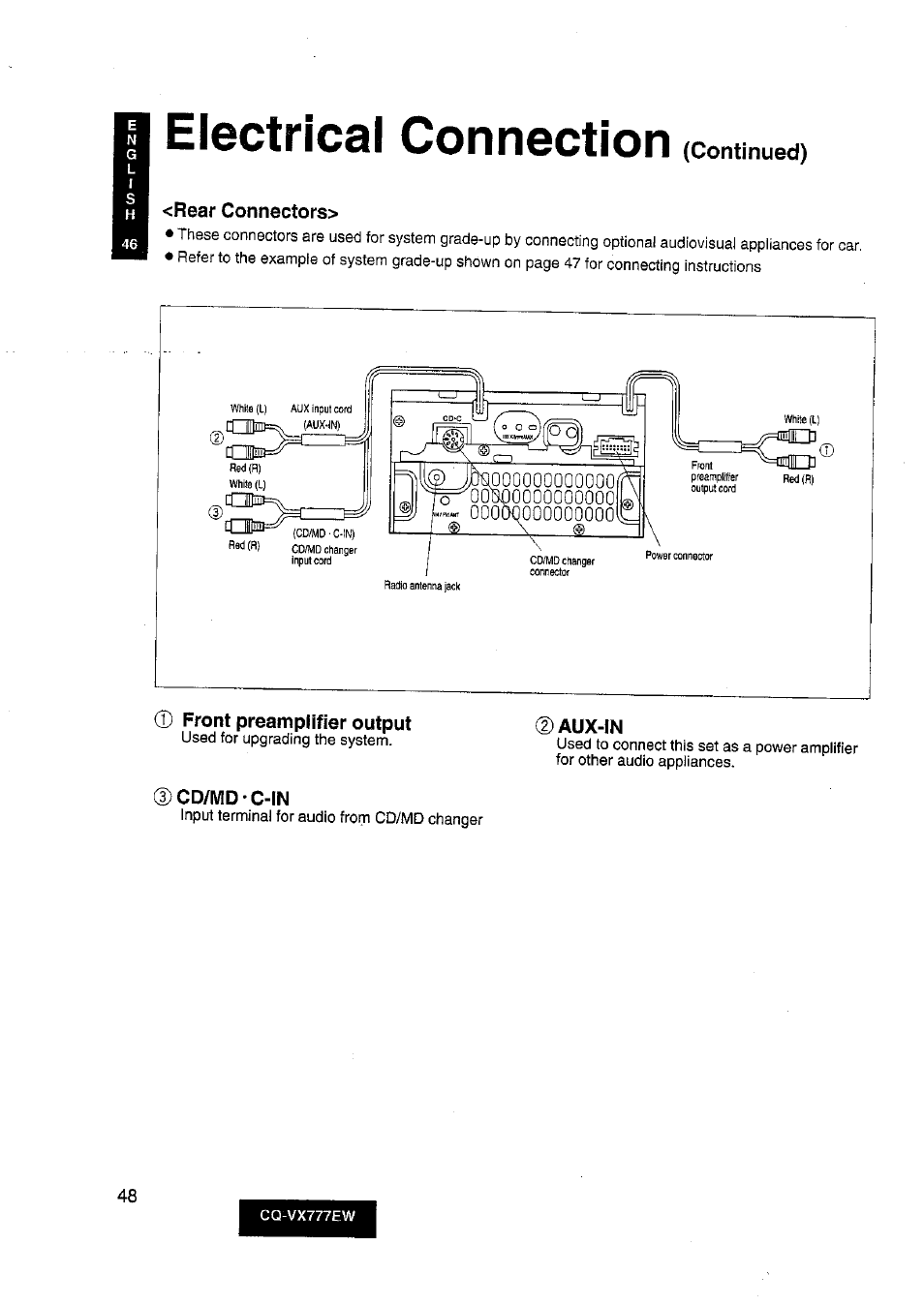 Electrical connection, Aux-ilsl | Panasonic CQ-VX777EW User Manual | Page 48 / 52