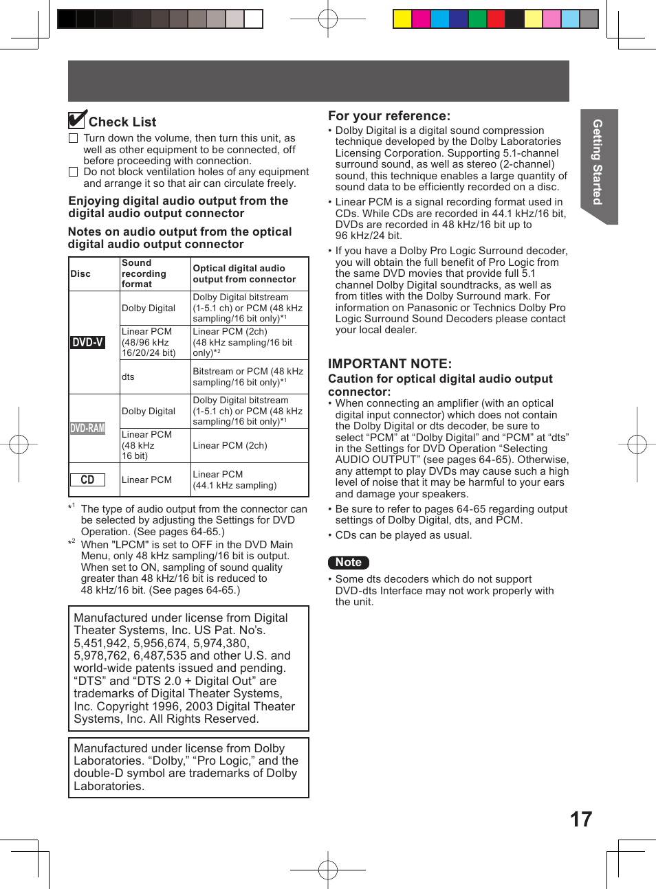 For your reference, Check list | Panasonic PV-DF204 User Manual | Page 17 / 84