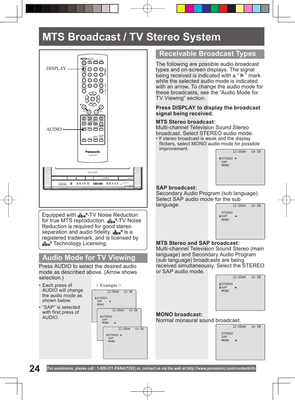 Mts broadcast / tv stereo system | Panasonic PV-DF204 User Manual | Page 24 / 84