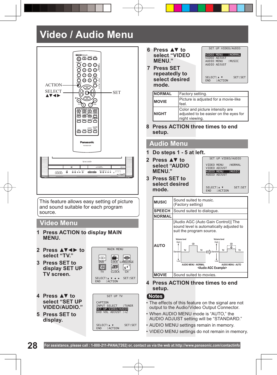 Video / audio menu, Video menu audio menu | Panasonic PV-DF204 User Manual | Page 28 / 84