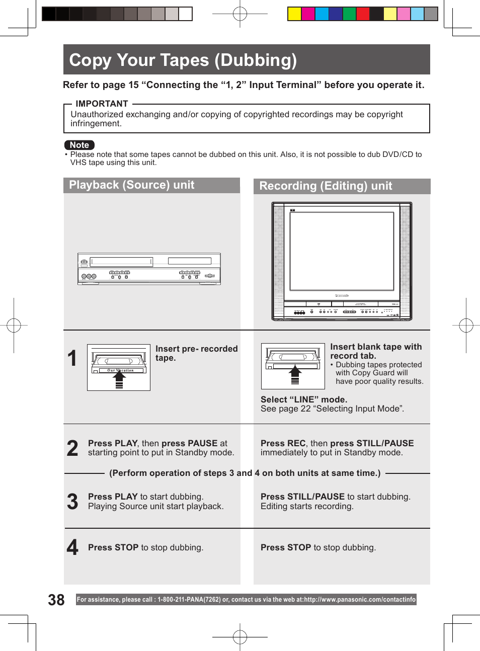 Copy your tapes (dubbing), Copy your tapes (dub bing) | Panasonic PV-DF204 User Manual | Page 38 / 84