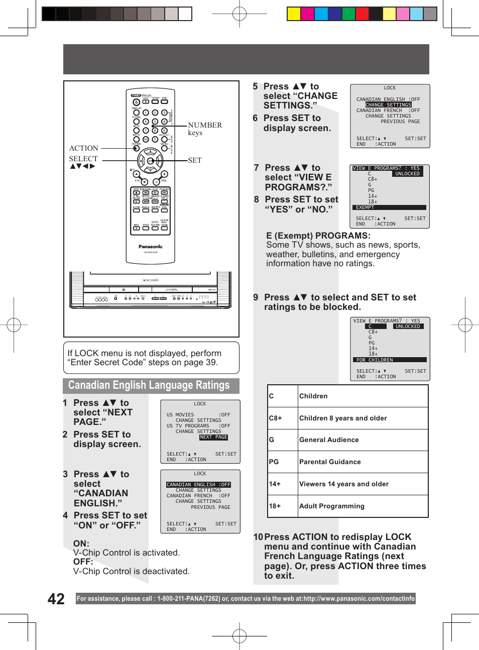 Canadian english language ratings | Panasonic PV-DF204 User Manual | Page 42 / 84