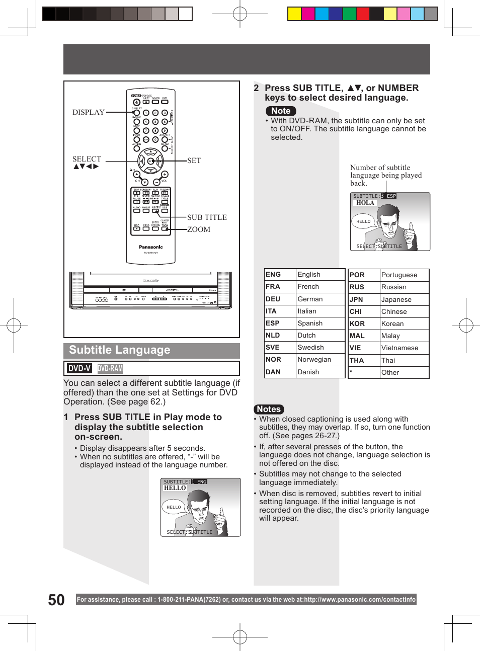 Subtitle language | Panasonic PV-DF204 User Manual | Page 50 / 84