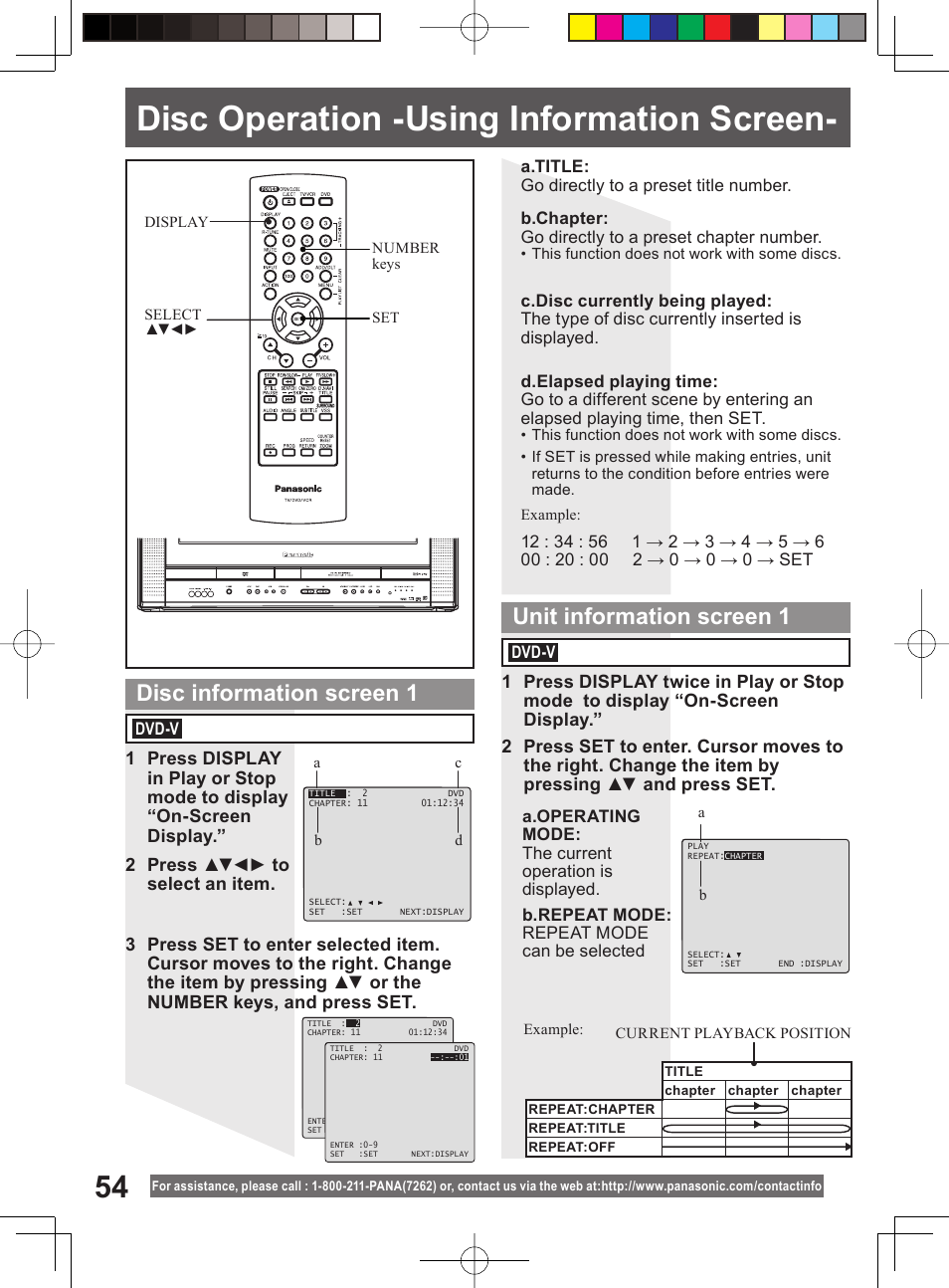 Disc operation -using information screen | Panasonic PV-DF204 User Manual | Page 54 / 84