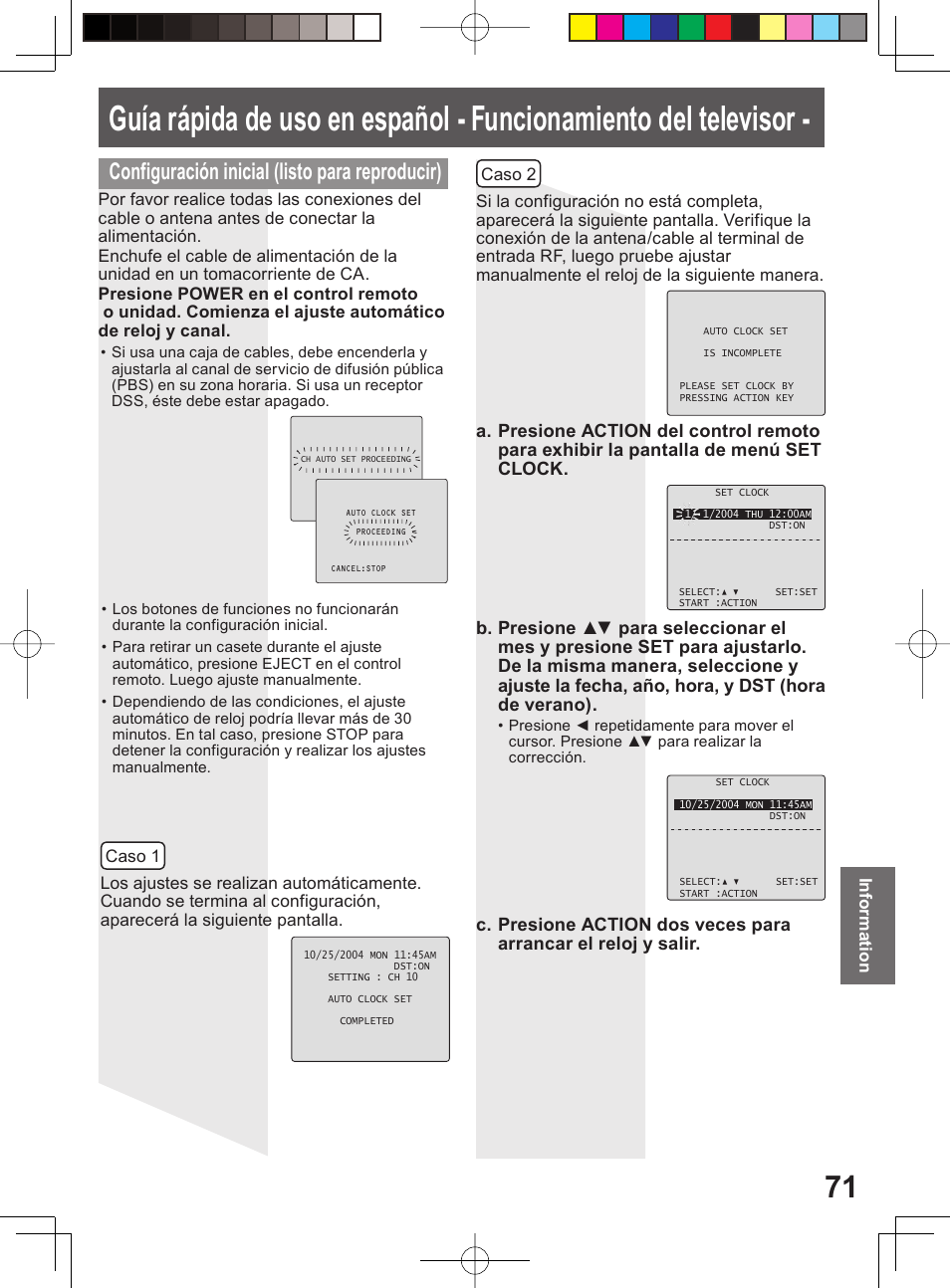 Configuración inicial (listo para reproducir) | Panasonic PV-DF204 User Manual | Page 71 / 84