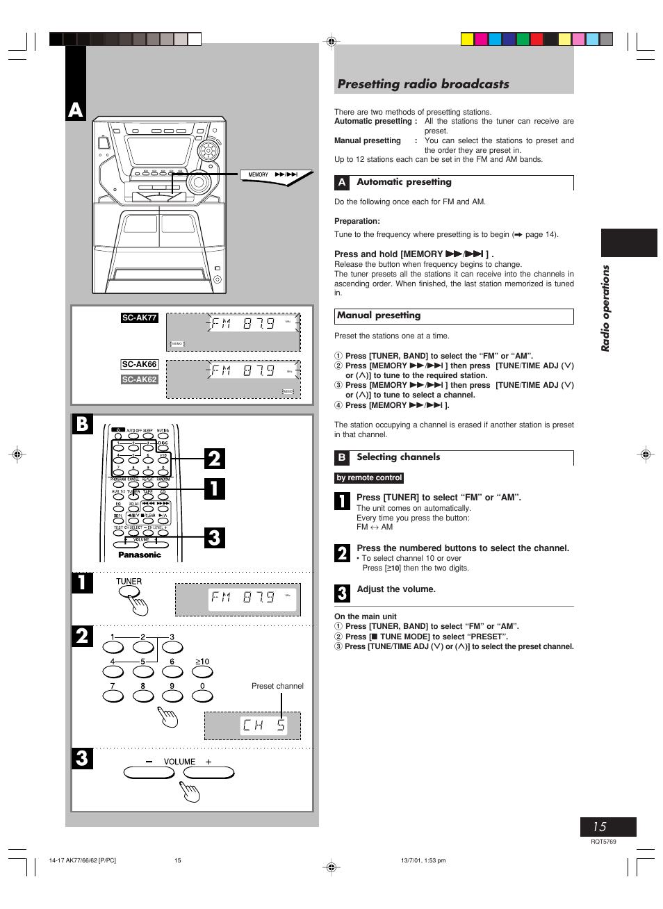 Presetting radio broadcasts | Panasonic SC-AK62 User Manual | Page 15 / 40