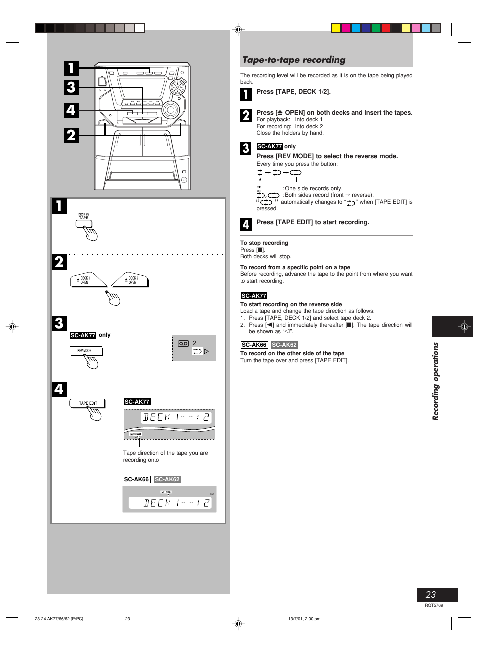 Tape-to-tape recording | Panasonic SC-AK62 User Manual | Page 23 / 40