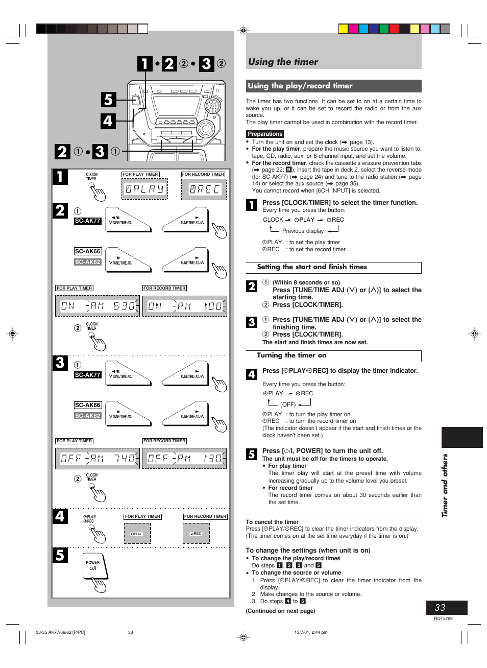 Using the timer | Panasonic SC-AK62 User Manual | Page 33 / 40
