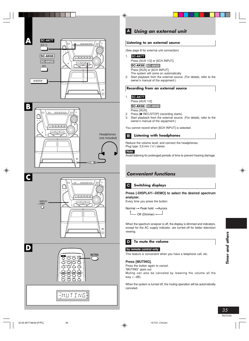 Using an external unit, Convenient functions | Panasonic SC-AK62 User Manual | Page 35 / 40