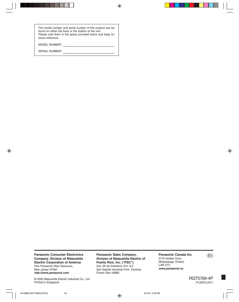 Panasonic SC-AK62 User Manual | Page 40 / 40