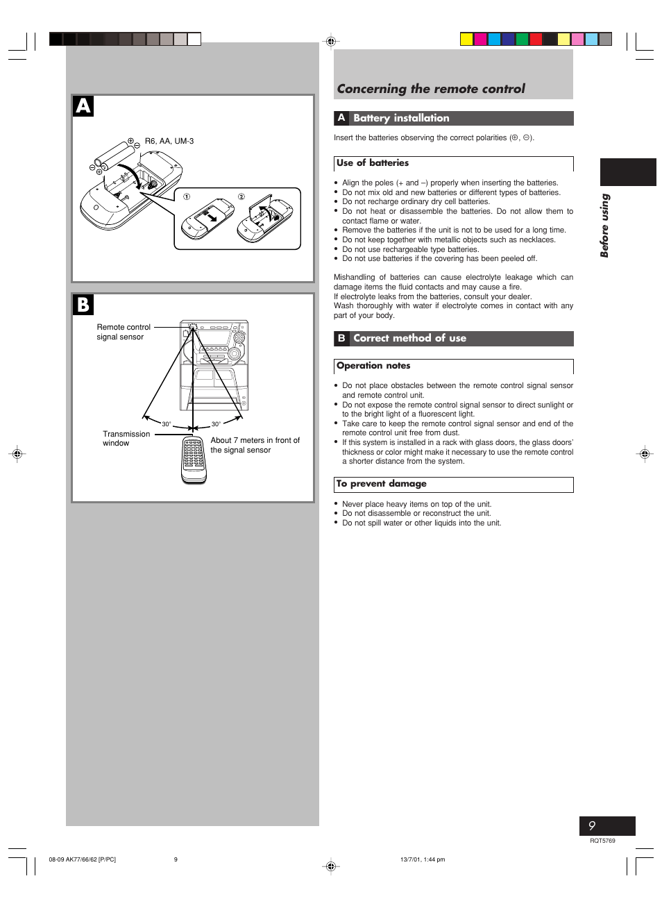 Concerning the remote control | Panasonic SC-AK62 User Manual | Page 9 / 40