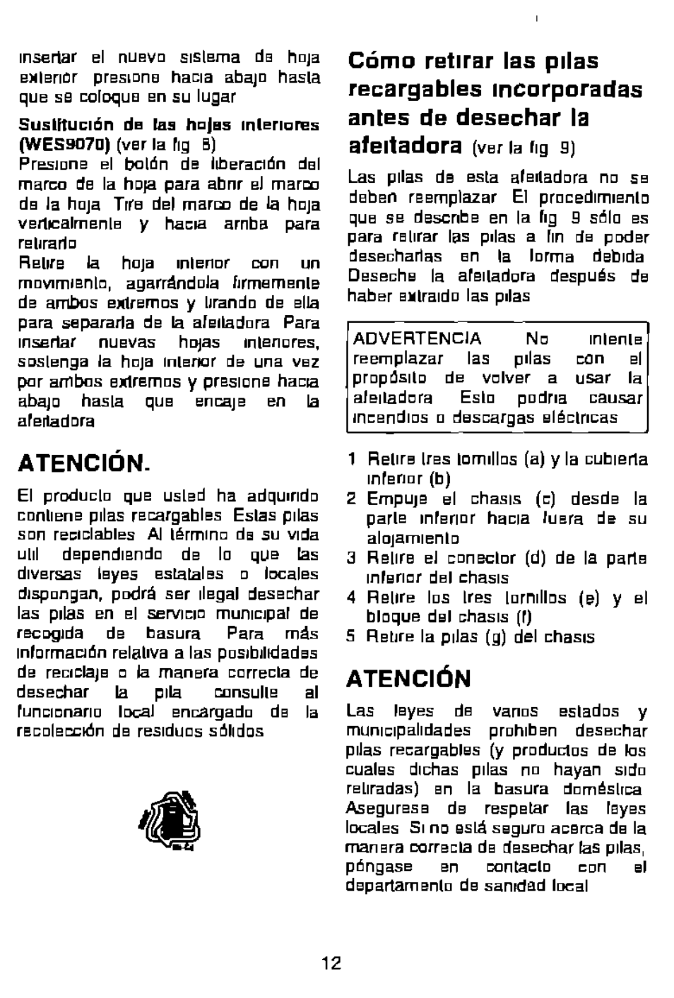 Atención | Panasonic ES881 User Manual | Page 12 / 20