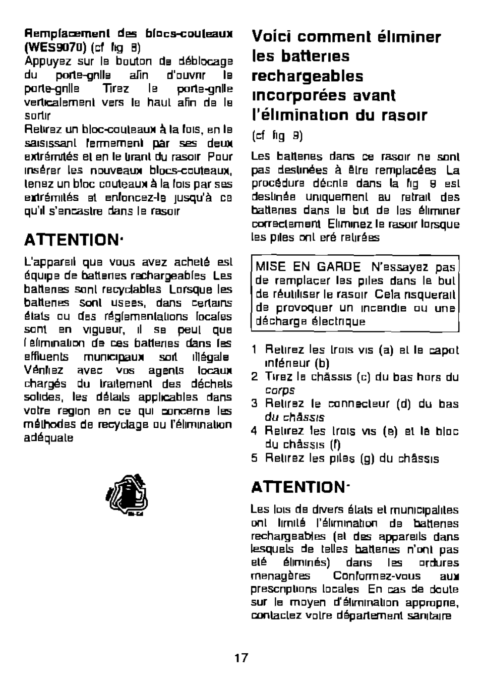 Attention, Tirez | Panasonic ES881 User Manual | Page 17 / 20