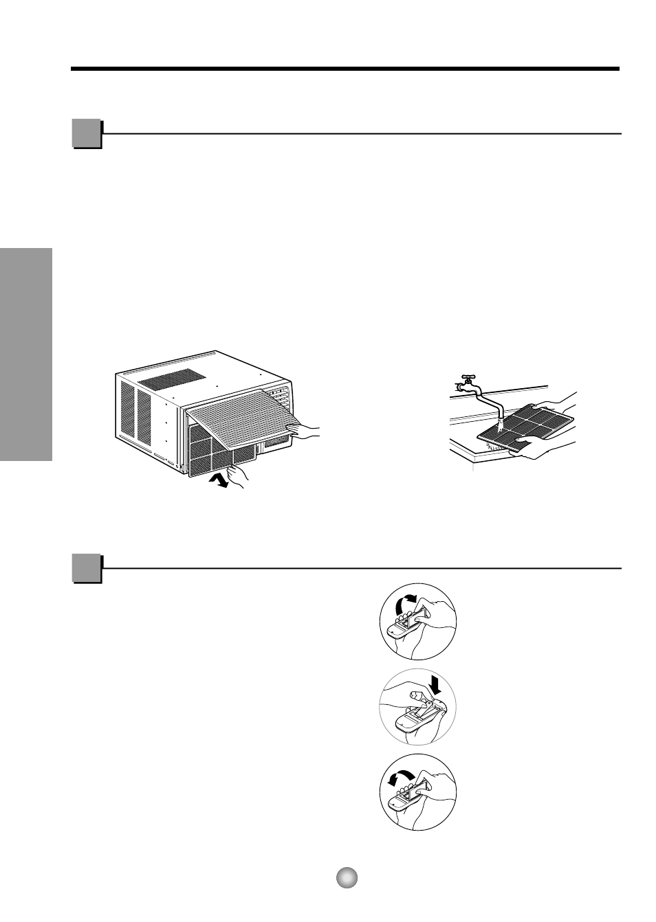Cuidado y mantenimiento, Limpieza de filtro de aire, Como poner las baterias | Cómo poner las baterías, Instrucciones de funcionamiento | Panasonic CW-XC143HU User Manual | Page 24 / 36