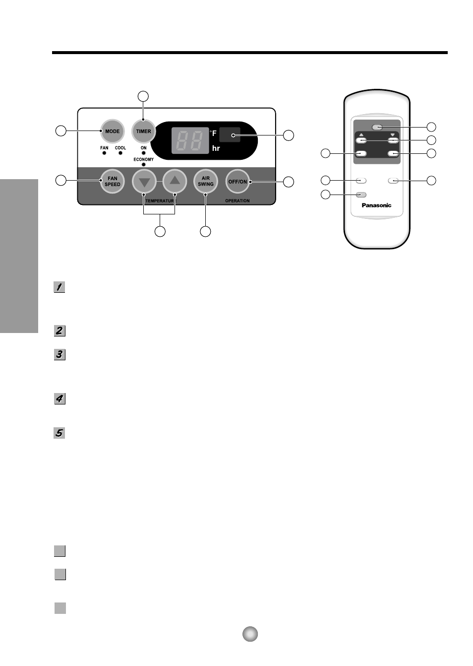 About the controls on the air conditioner | Panasonic CW-XC143HU User Manual | Page 6 / 36