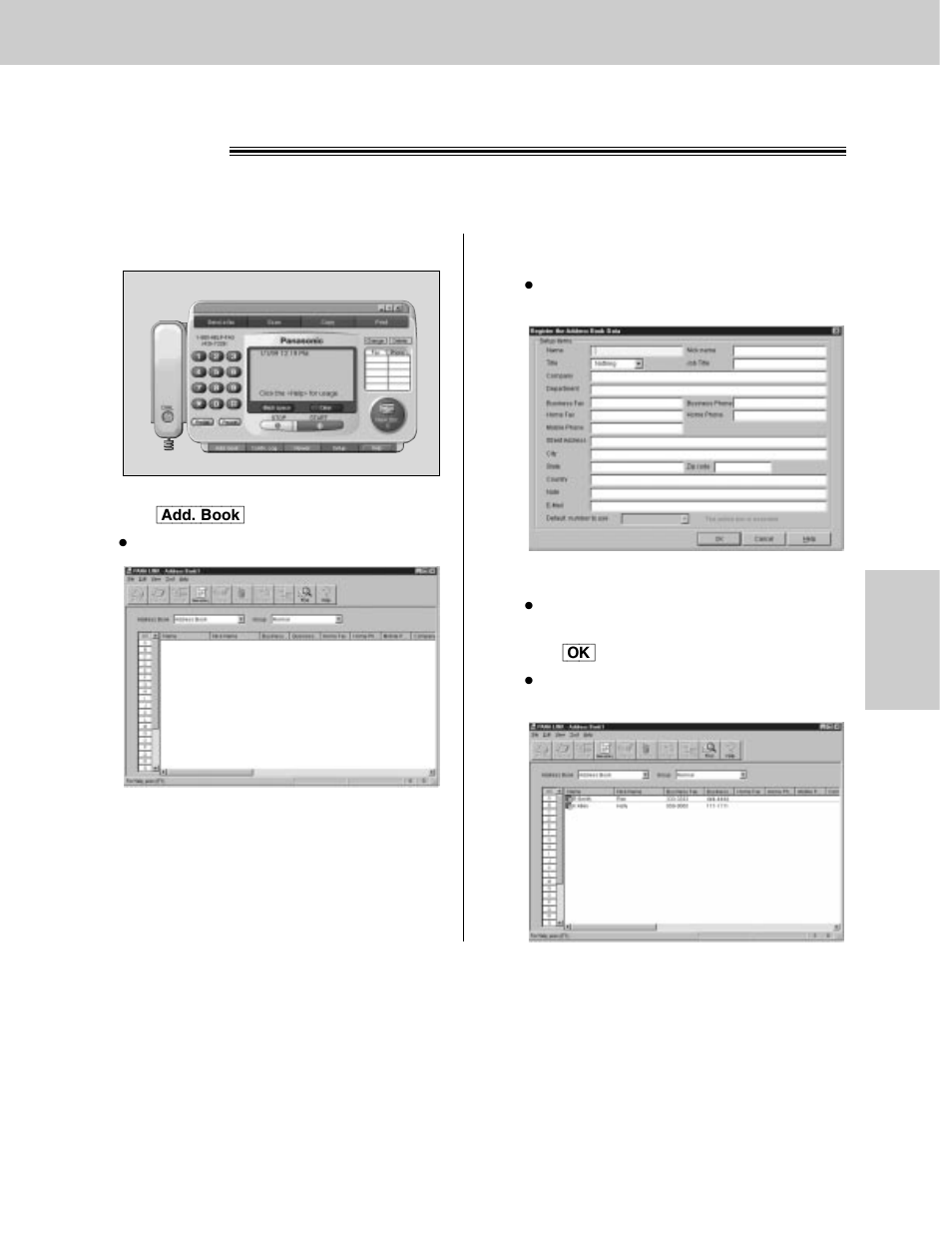Address book, Computerized directory for fax and phone numbers | Panasonic KX-FLM600 User Manual | Page 99 / 156