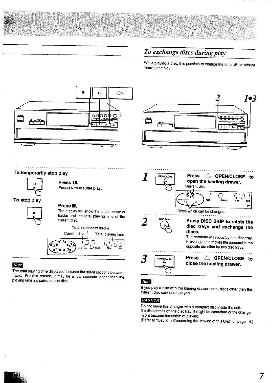 To temporarily stop play, To stop play, Press ii | Press, Press ^ open/close to close the loading drawer | Panasonic SL-PD1349 User Manual | Page 7 / 16