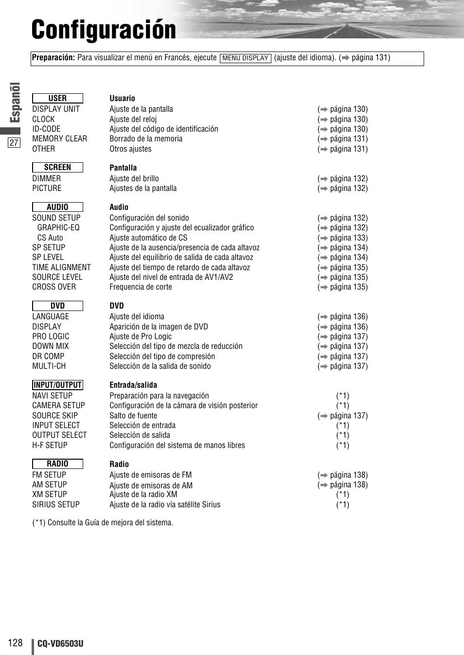 Configuracion, Configuración, Espanõl | Panasonic CQ-VD6503U User Manual | Page 128 / 150