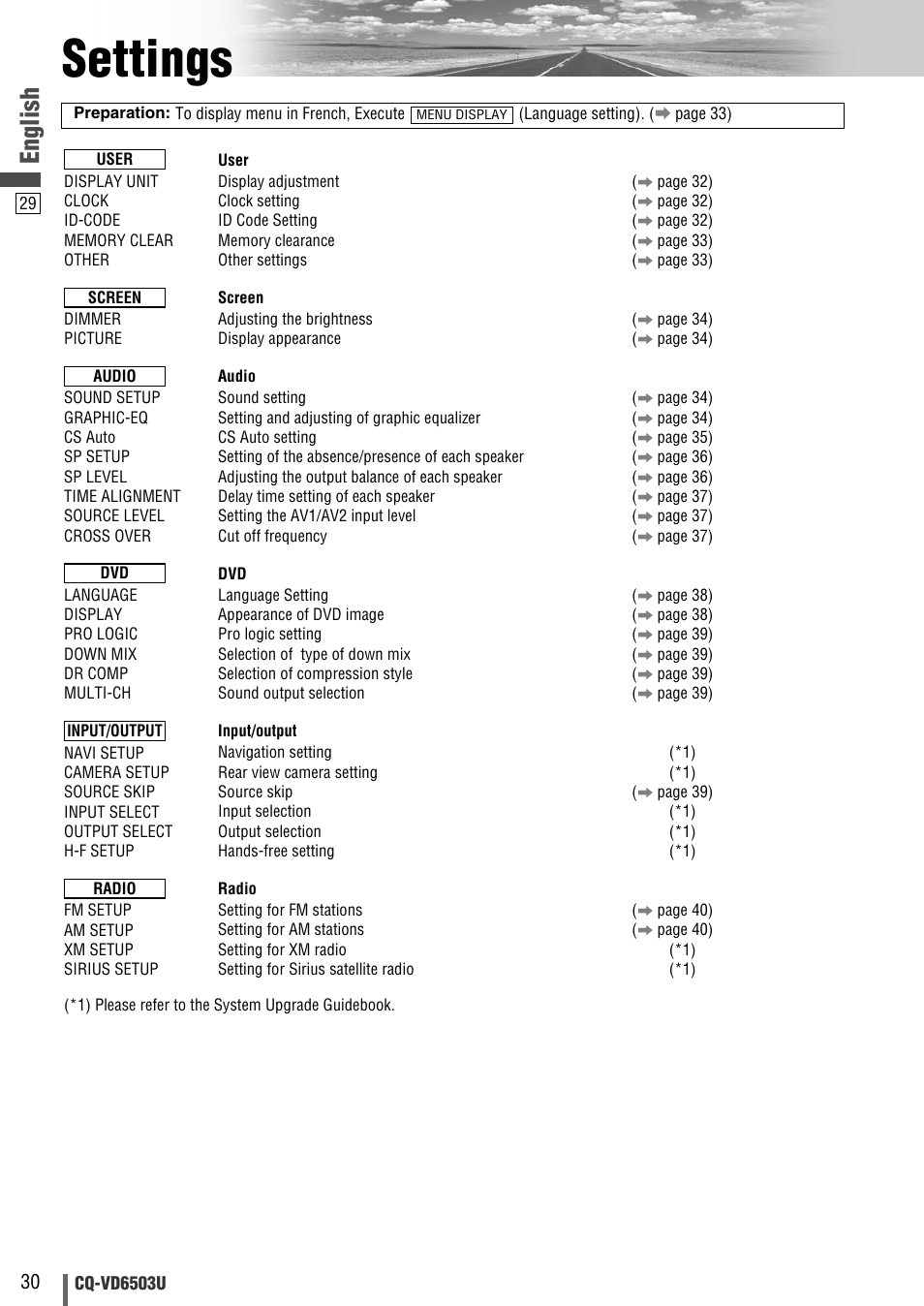 Settings, English | Panasonic CQ-VD6503U User Manual | Page 30 / 150