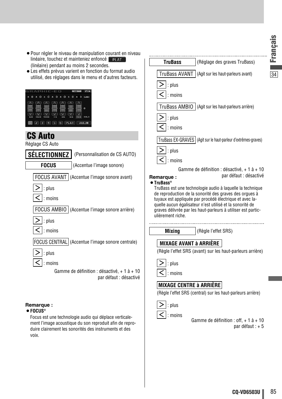Cs auto, Français, Sélectionnez | Panasonic CQ-VD6503U User Manual | Page 85 / 150