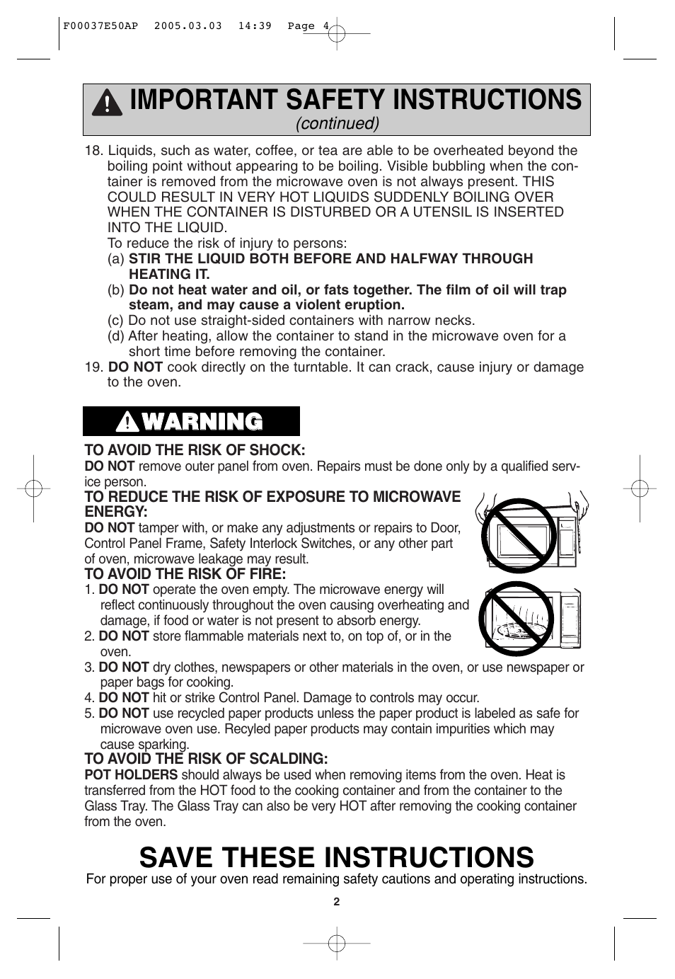 Important safety instructions, Save these instructions, Wwa ar rn niin ng g | Panasonic H665 User Manual | Page 4 / 64