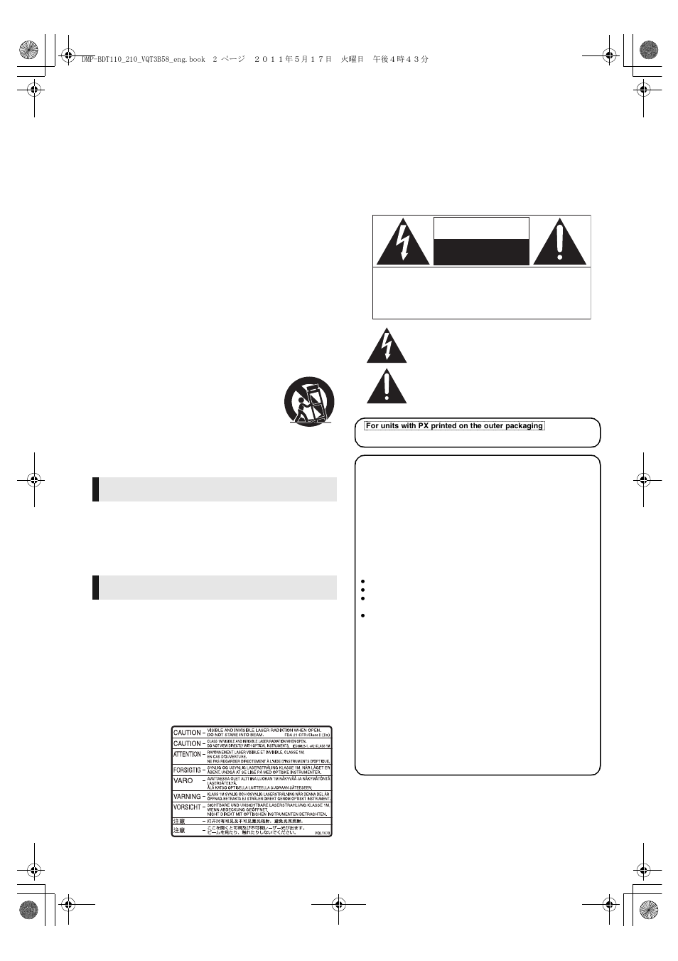 Important safety instructions, Caution, Warning caution | Panasonic DMP-BDT215 User Manual | Page 2 / 44