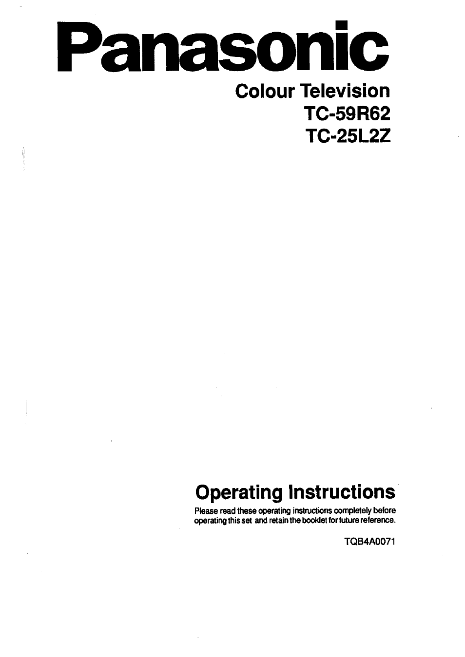 Panasonic TC-59R62 User Manual | 18 pages
