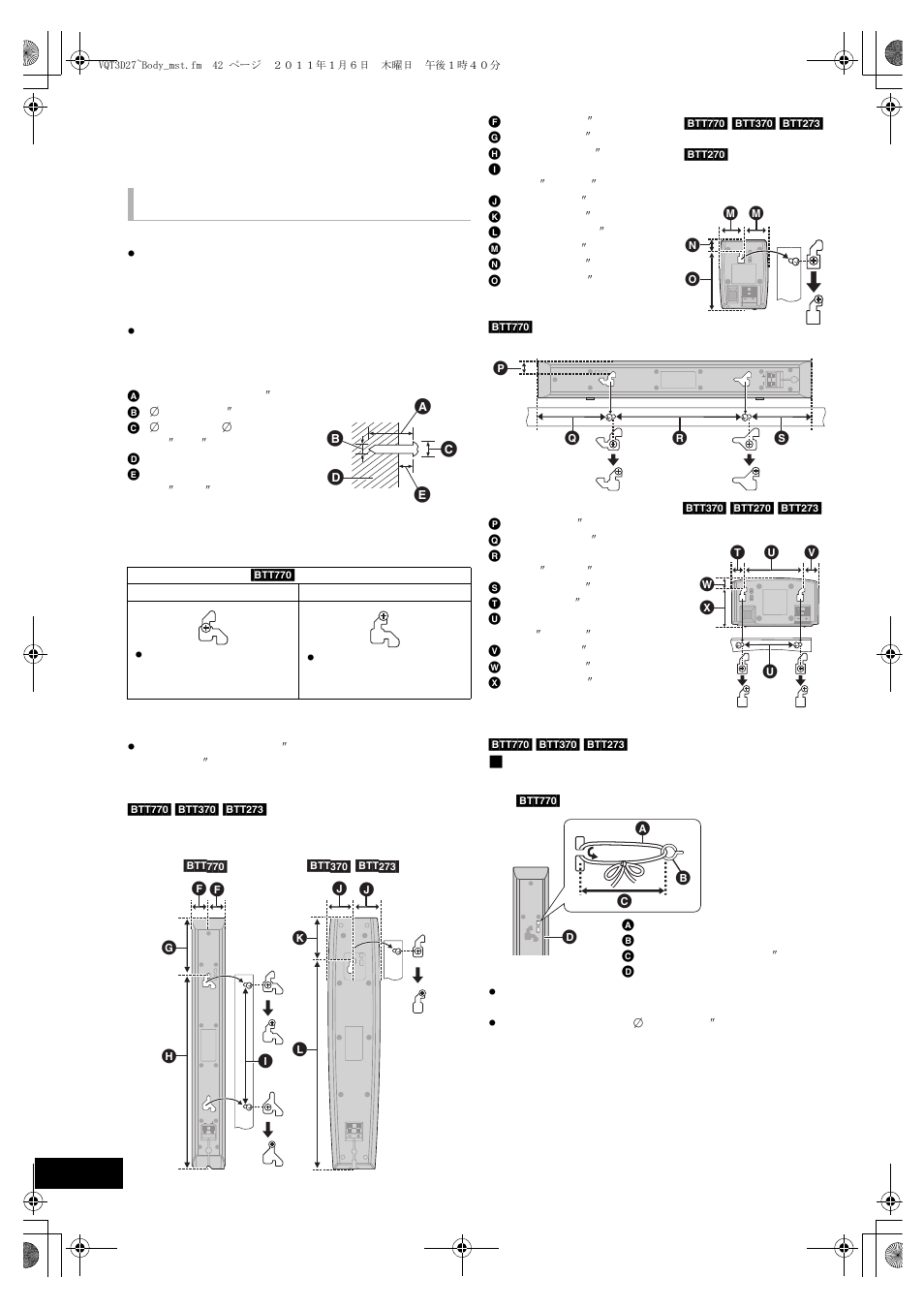 Speaker installation option, Attaching to a wall, Drive a screw (not supplied) into the wall | Panasonic SC-BTT370 User Manual | Page 42 / 52