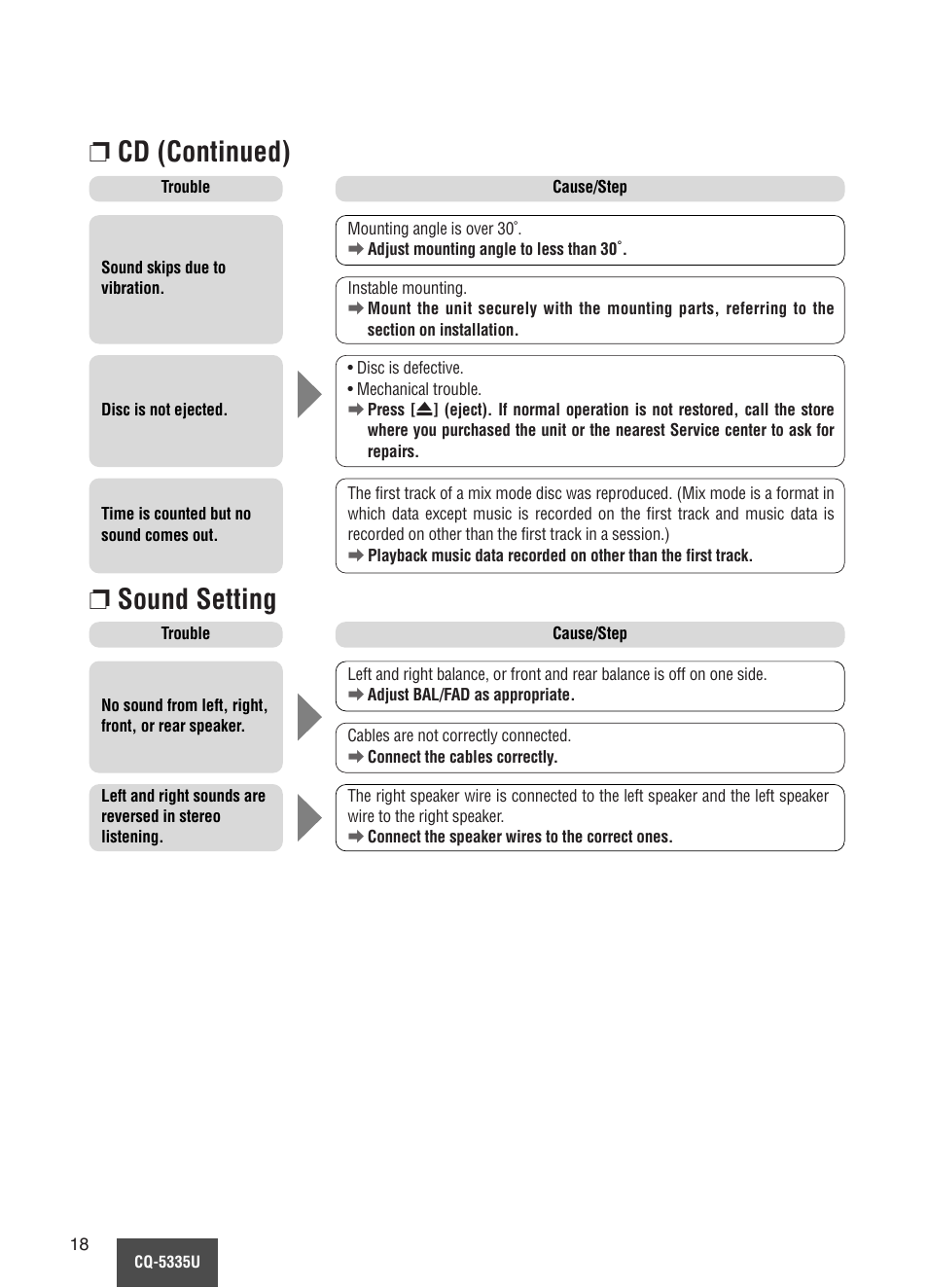 Sound setting, Cd (continued) | Panasonic CQ-5335U User Manual | Page 18 / 32