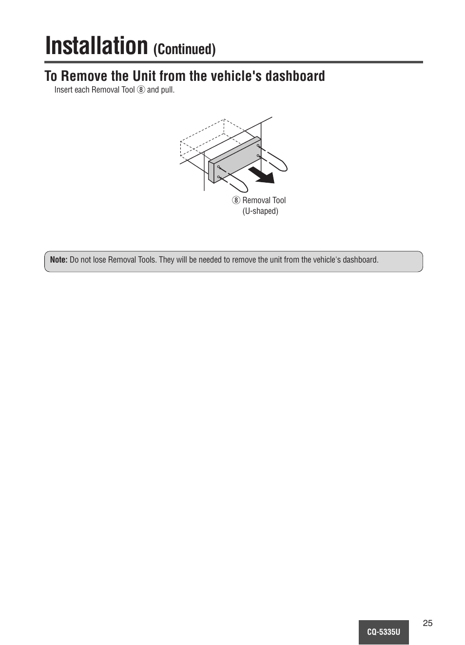 Installation, Continued) | Panasonic CQ-5335U User Manual | Page 25 / 32