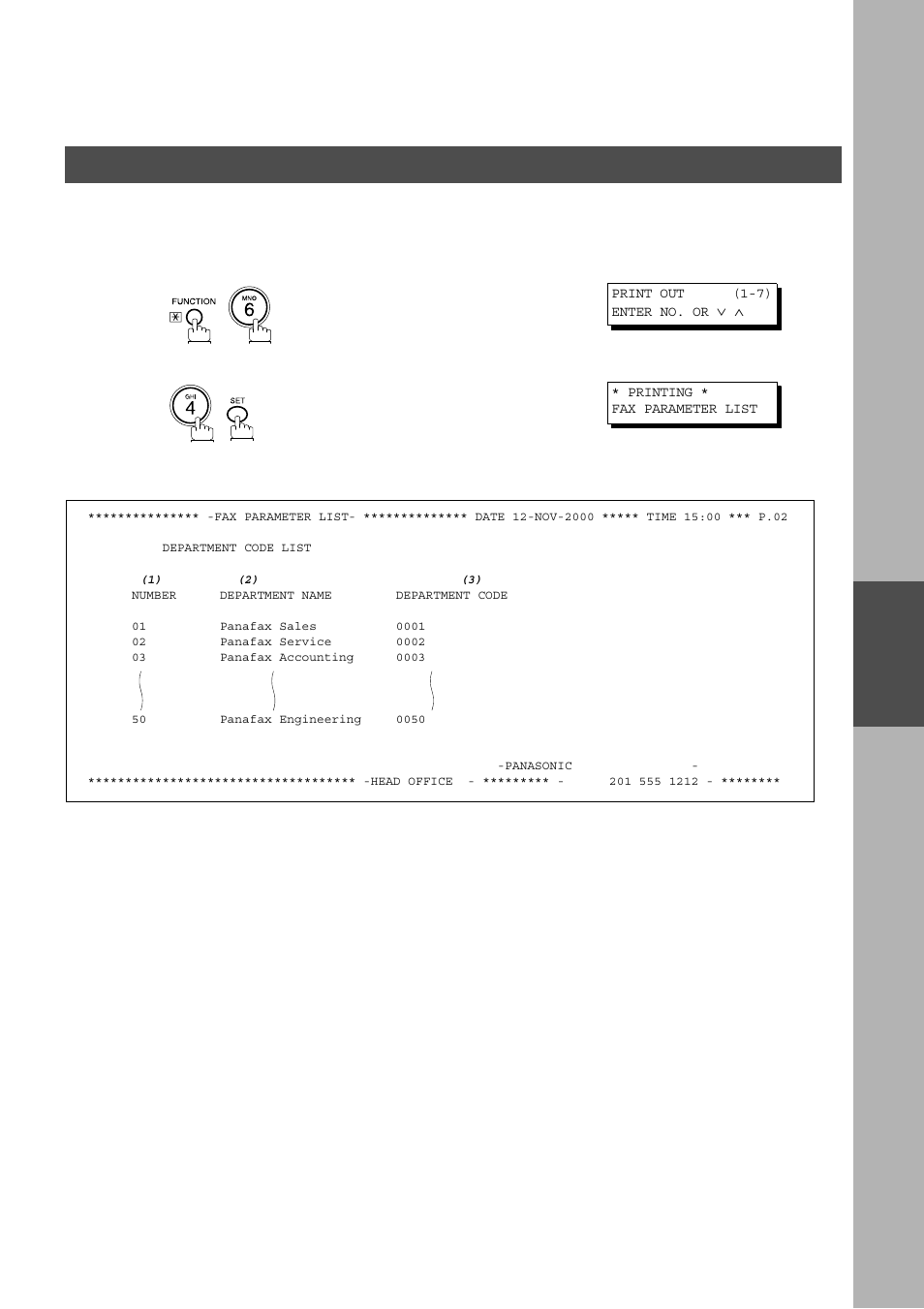 Printing a department code list, Advanced features, Department code | Panasonic AS200 User Manual | Page 107 / 161