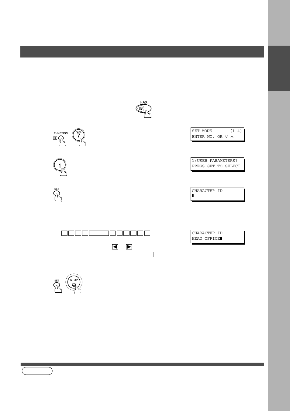 Setting your character id, Installing your machine, User parameters | Panasonic AS200 User Manual | Page 19 / 161
