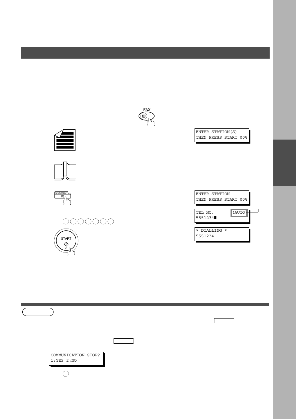 Direct transmission, Manual number dialling (direct transmission), Basic operations | Sending documents | Panasonic AS200 User Manual | Page 49 / 161