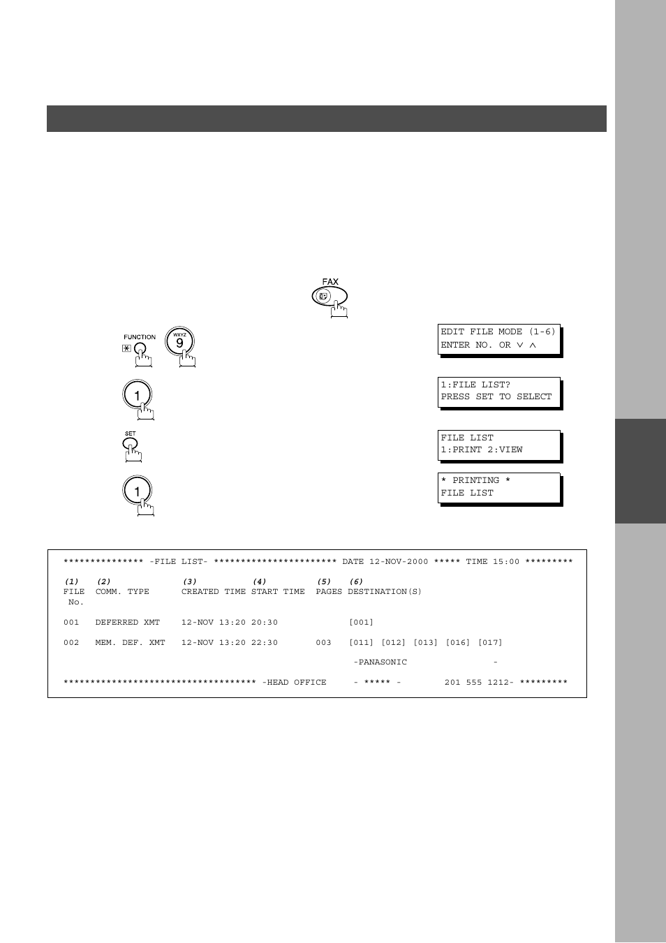 Edit file mode, Printing a file list, Advanced features | Panasonic AS200 User Manual | Page 87 / 161