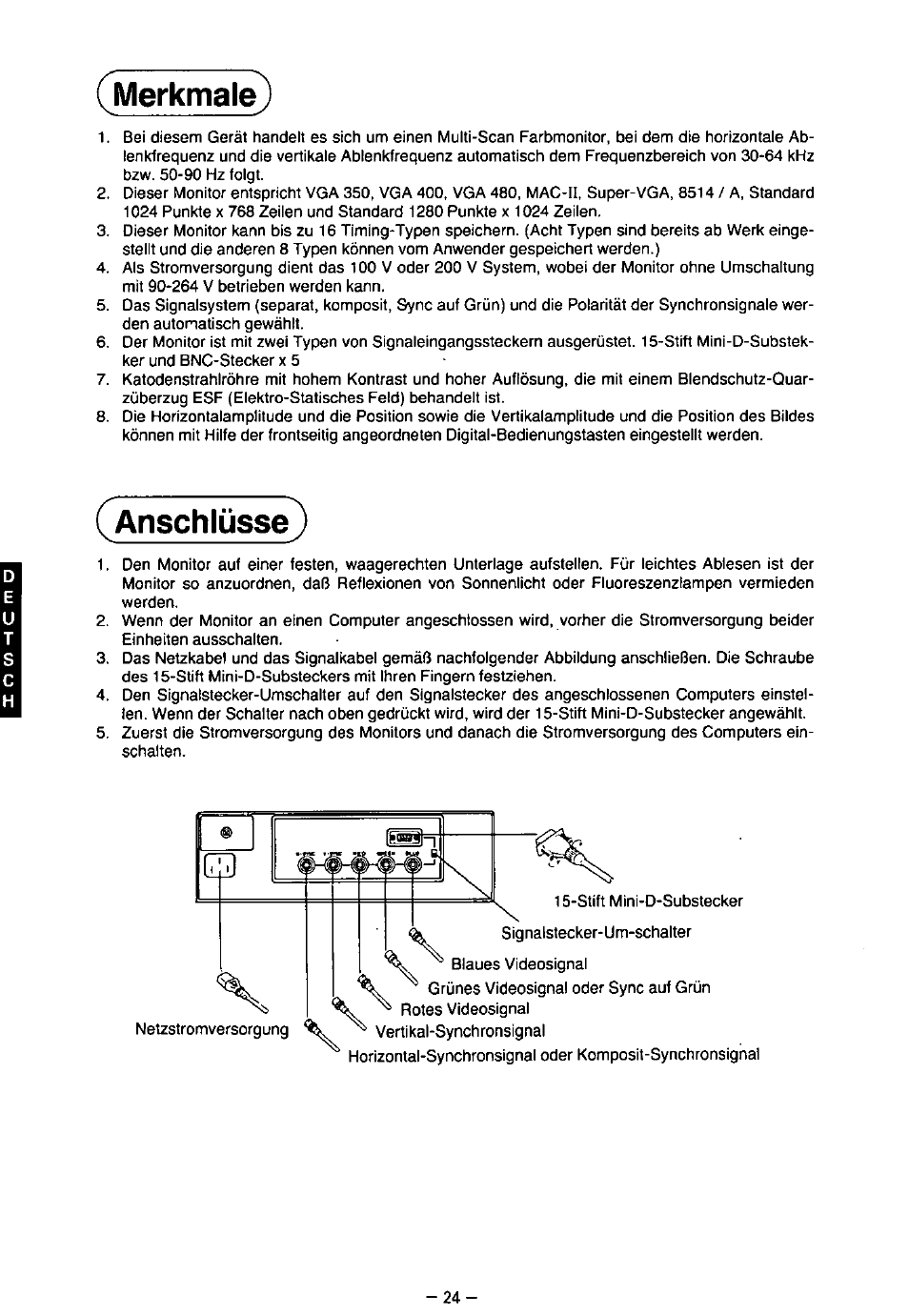 Merkmale, Anschlüsse | Panasonic TX-2103MA User Manual | Page 26 / 56