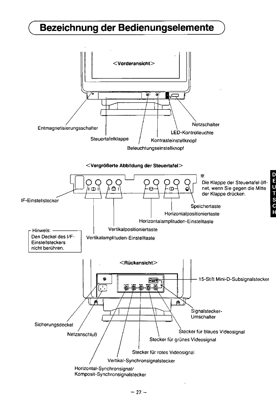 Bezeichnung der bedienungselemente | Panasonic TX-2103MA User Manual | Page 29 / 56