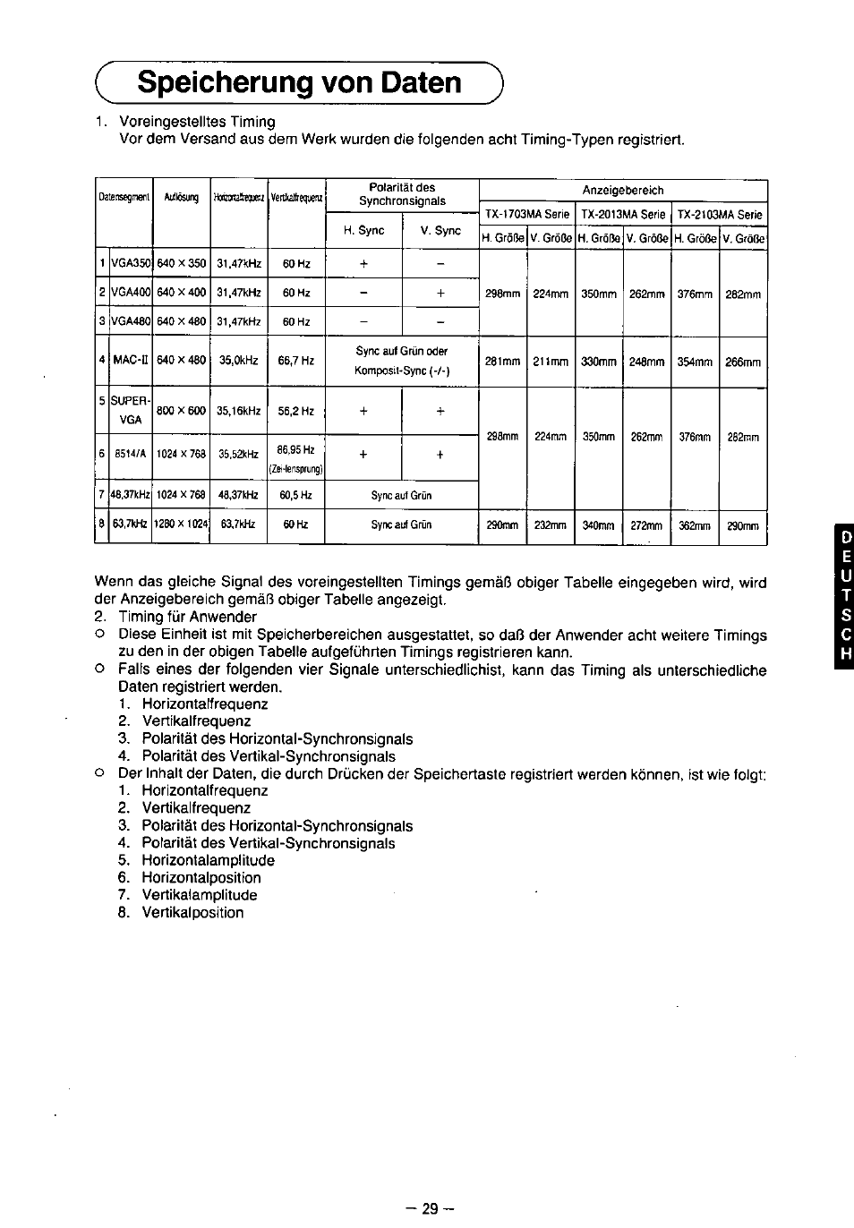 Speicherung von daten | Panasonic TX-2103MA User Manual | Page 31 / 56