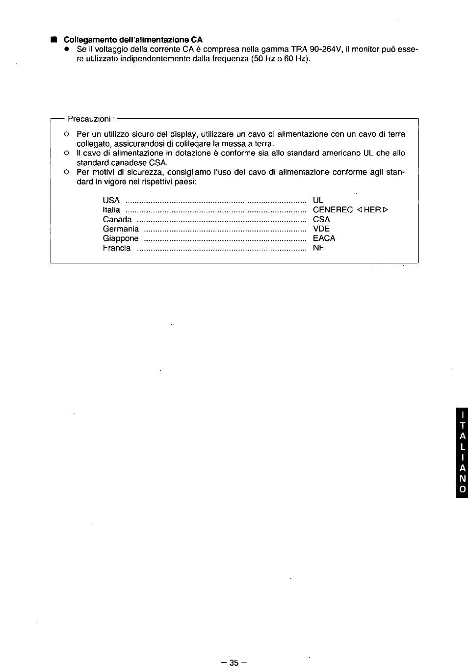 Collegamento deiralimentazione ca | Panasonic TX-2103MA User Manual | Page 37 / 56