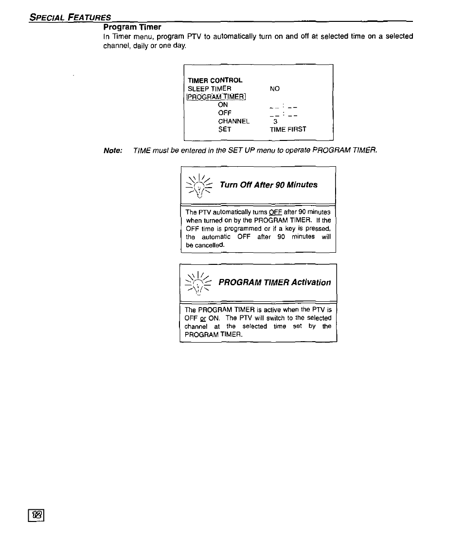 Program timer | Panasonic PT 51G44 User Manual | Page 14 / 36