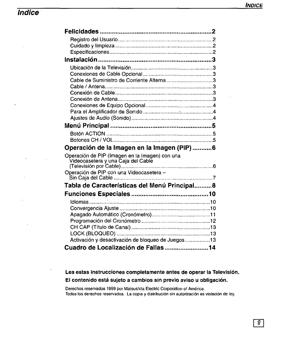 Indice | Panasonic PT 51G44 User Manual | Page 21 / 36